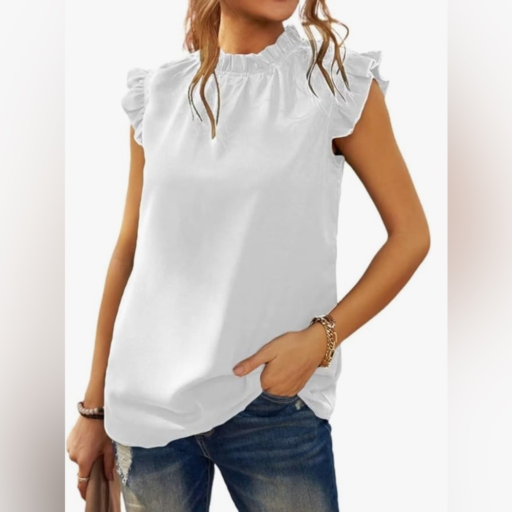 Women's White Ruffle Sleeve Top